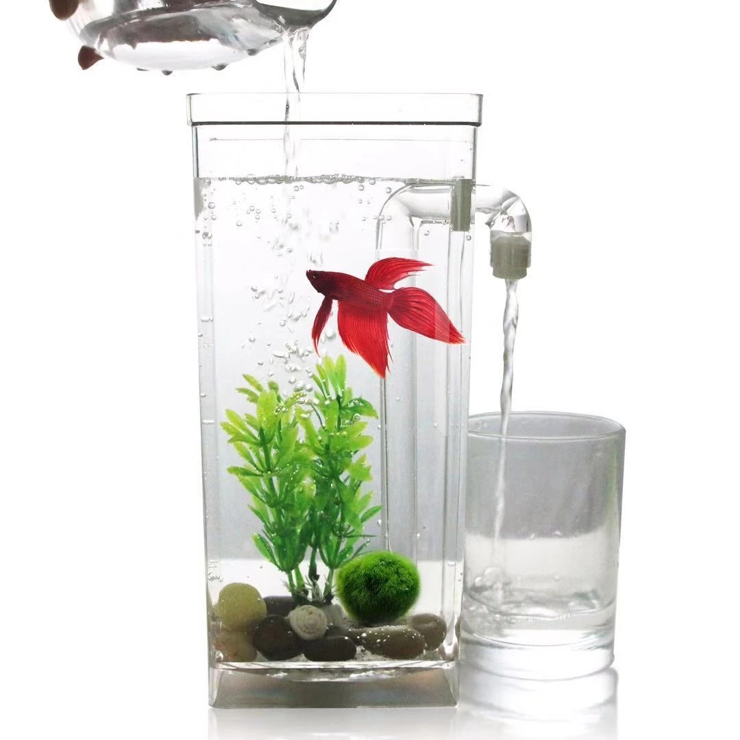 Marine Aquarium With Sump - ขี้เกียจฟรีเปลี่ยนน้ําเดสก์ท็อปถังปลา Mini Creative Gold ถังปลาพลาสติกขนาดเล็ก Betta