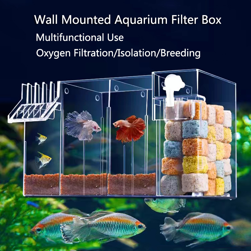 Marine Aquarium Overflow Box - ตัวกรองอะคริลิก BOX FILTER ภายนอกสำหรับตู้ปลา4ใน1แยกแห้งและเปียกขนาดเล็กเงียบภายนอกระงับการไหลล้นของตู้ปลา