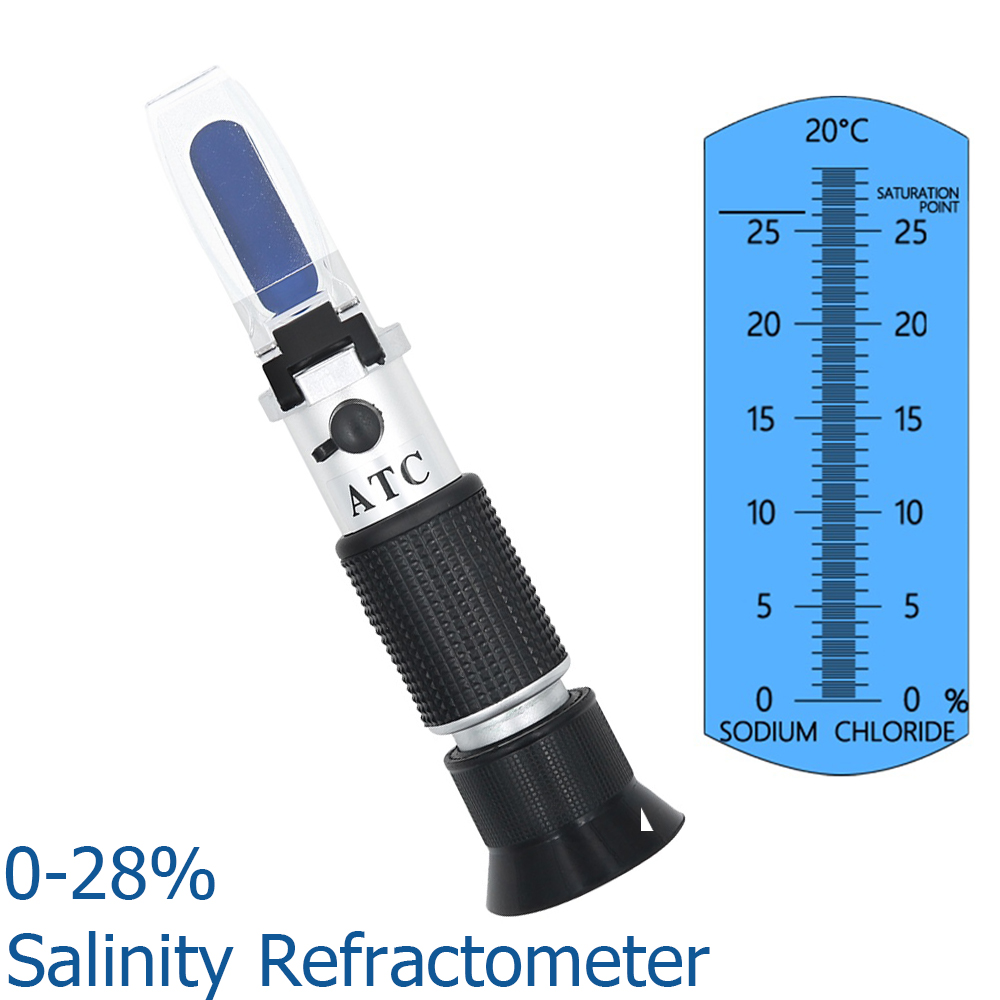 Refractometer Salinity - เครื่องวัดความเค็มน้ำทะเล ATC เครื่องวัดความเค็ม 0-28% เครื่องทดสอบความเข้มข้นของน้ำเกลือ เครื่องวัดความเค็ม