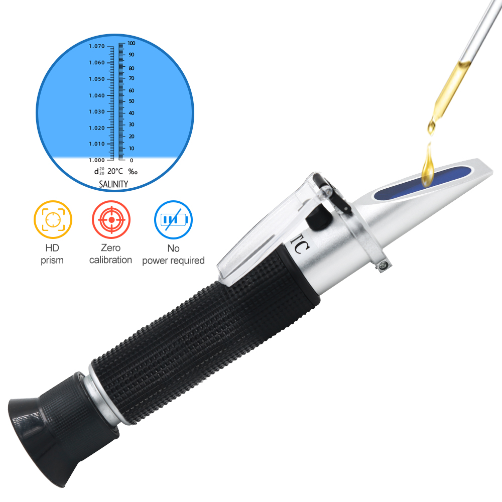 Refractometer Salinity - มือถือความเค็ม Refractometer 0-100% Salinometer 1.000-1.070SG ความเค็มน้ําทะเล