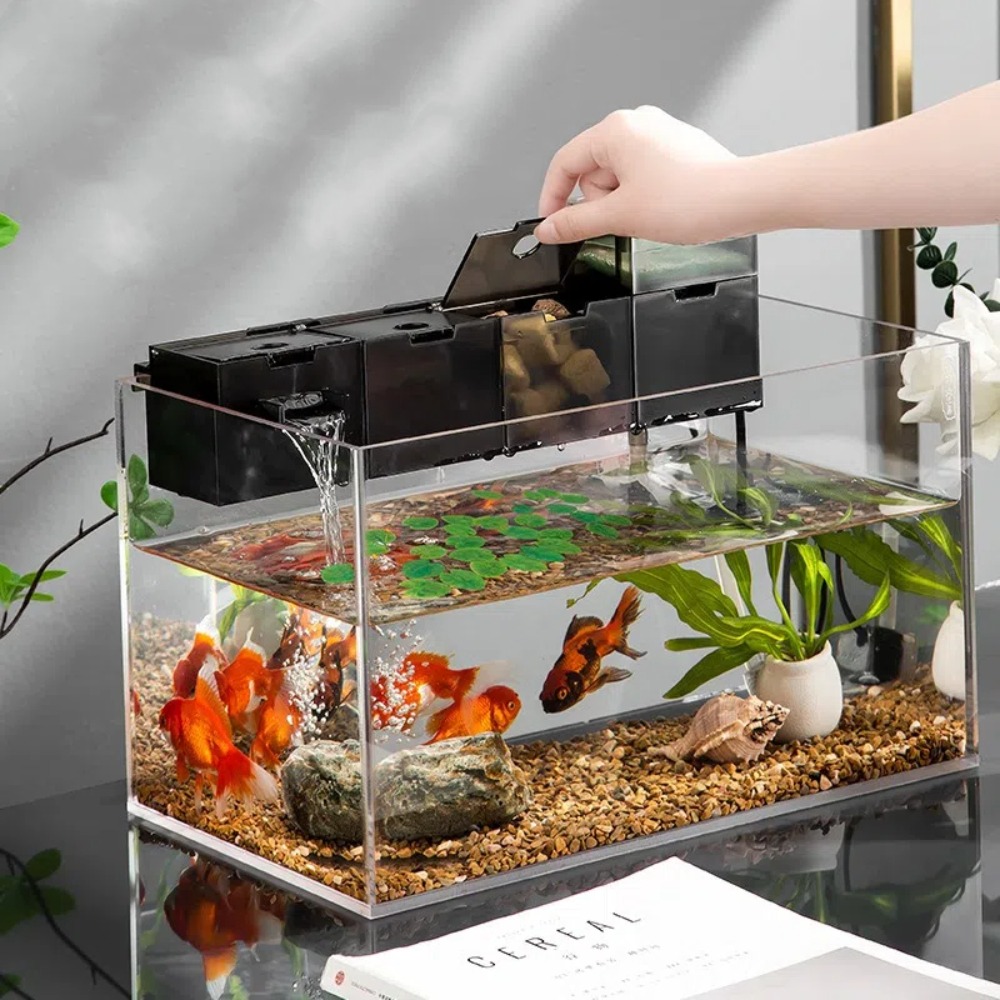 Marine Aquarium Overflow Box - กล่องกรองน้ำตู้ปลาแบบสาม-in-หนึ่ง วัสดุพลาสติก ทำงานเงียบ พร้อมระบบเพิ่มออกซิเจนในตัว