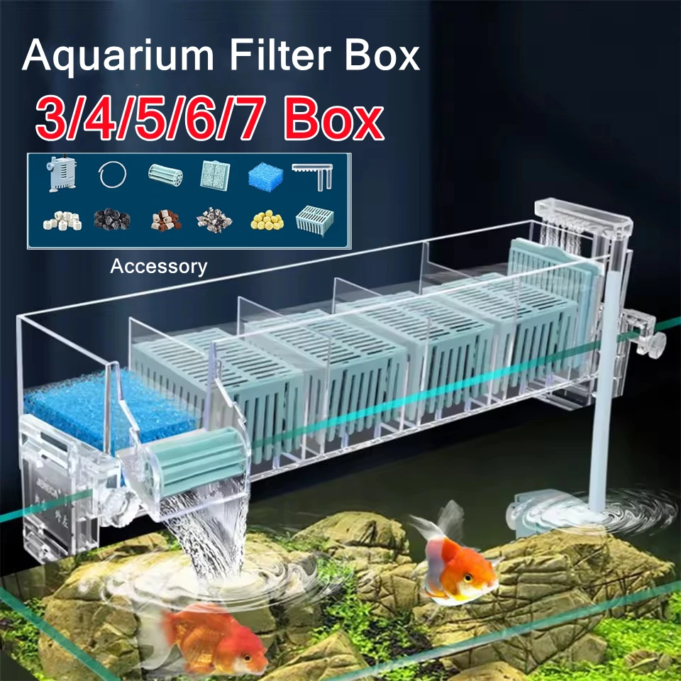 Marine Aquarium Overflow Box - 220V Aquarium ติดผนังน้ําตกกรอง Roller,,หมุนเวียนออกซิเจน Generation, multi-Layer