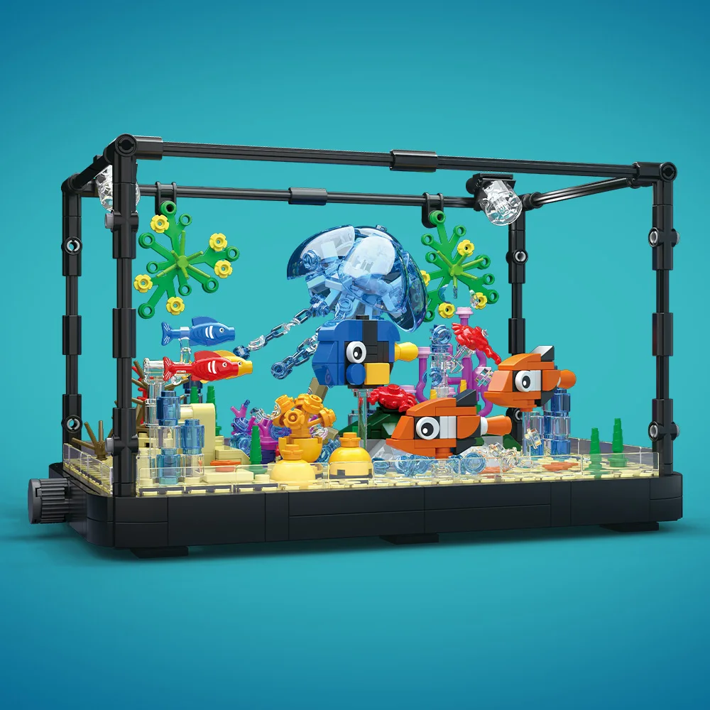 ชุดบล็อกตัวต่อตู้ปลาพร้อมไฟ，ตู - Marine Aquarium Cube บทวิจารณ์และราคา