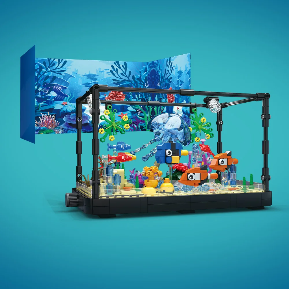 ชุดบล็อกตัวต่อตู้ปลาพร้อมไฟ，ตู - Marine Aquarium Cube บทวิจารณ์และราคา